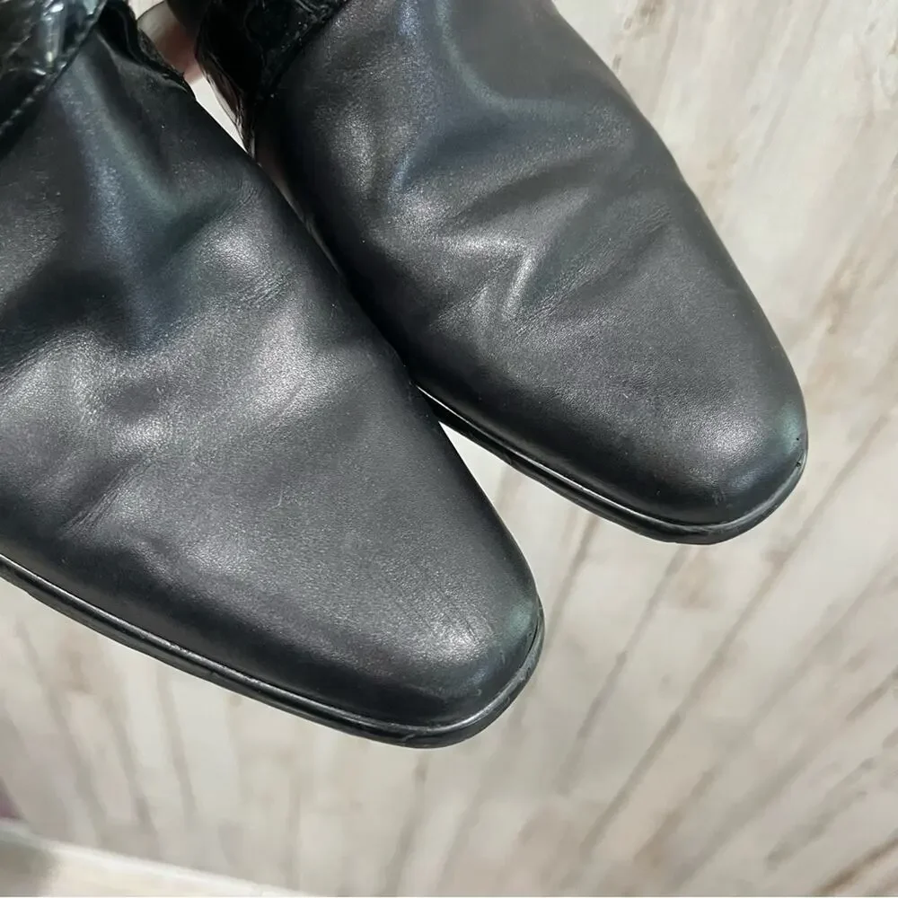 Brighton Black Leather Croc Western Booties Square Toe Womens 8.5 Motorcycle